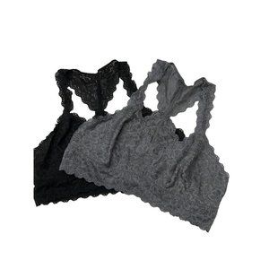 Felina Lined Womens Lace Racerback Bralette Size XL 2/Pack Gray/Black (C1)
